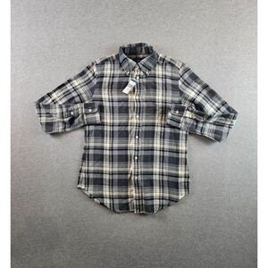 Ralph Lauren Flannel Shirt Mens Small Grey/Black Long Sleeve Check Button Up NWT